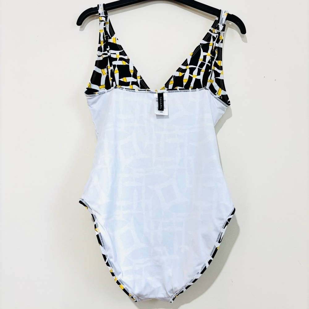 Tahari Off The Grid Black Yellow White Lace Up Grommet One-Piece Swimsuit Large - Picture 13 of 16